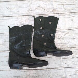 Arnold Churgin Dark Green Leather Slip On Star Embellishment Boots Women Size 37